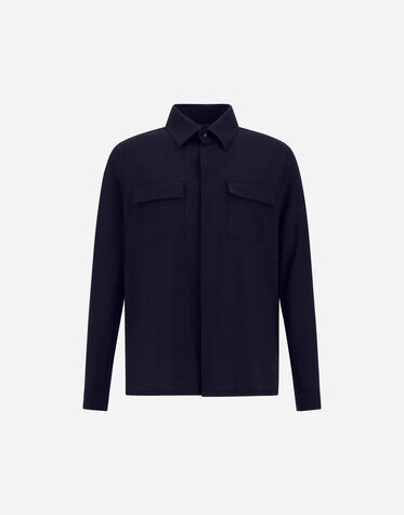 メンズ ビストレッチウール シャツ ネイビーブルー | Herno® (ヘルノ)