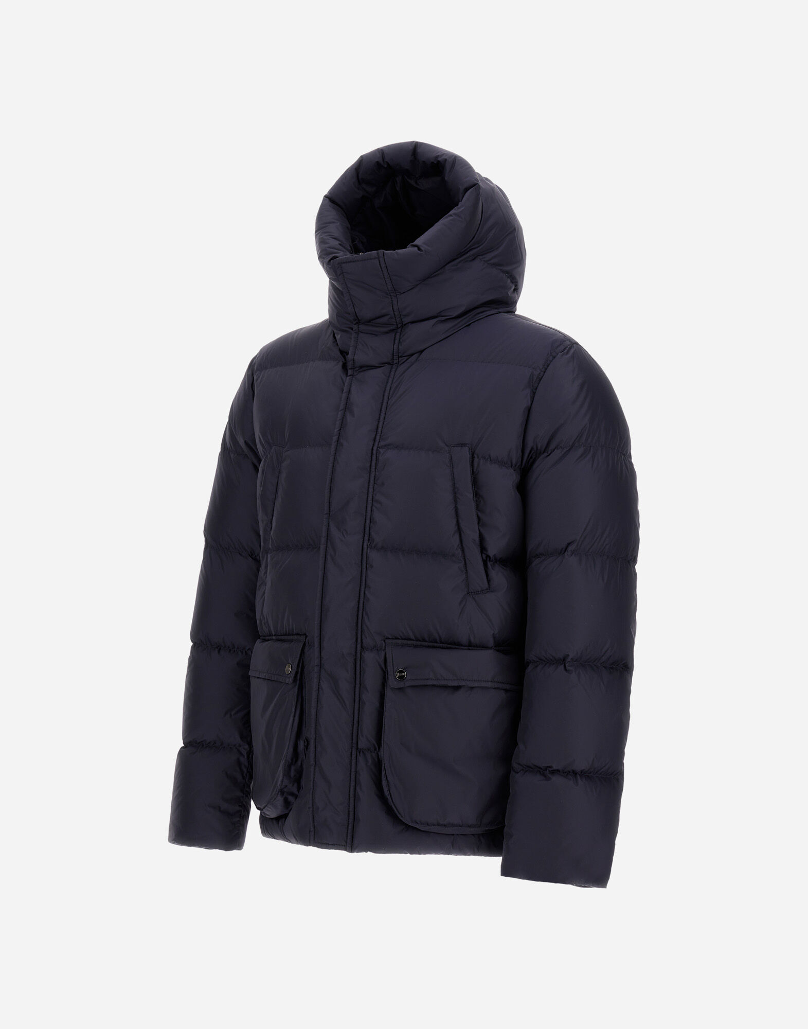 Herno ネイビー フード付きジャケット メンズ ナイロンシャモニー ボンバージャケット ネイビーブルー