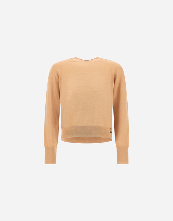 Herno EXTRA-FINE MERINO WOOL V-NECK JUMPER Camel MV000035D703732157