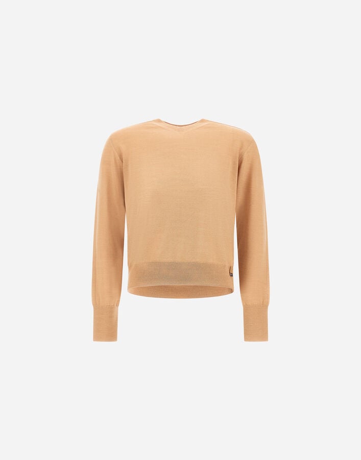 Herno EXTRA-FINE MERINO WOOL V-NECK JUMPER Camel MV000035D703732157