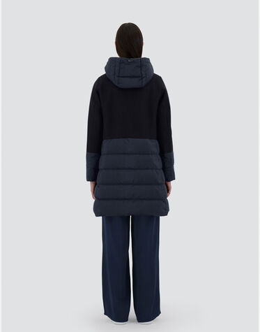 レディース ウールテクスチャー＆エコアージュ コート ネイビーブルー  