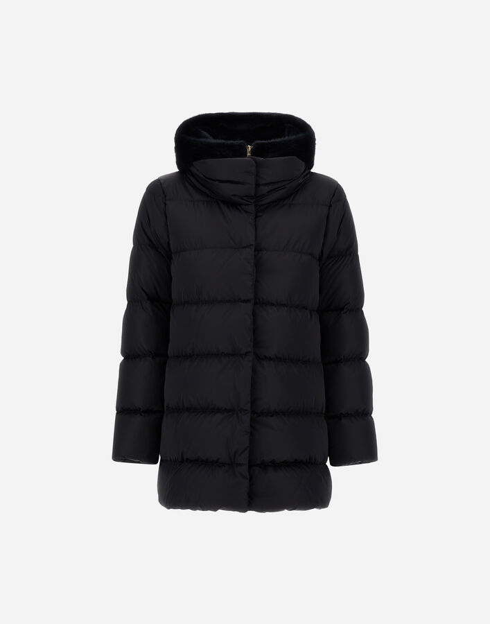 Herno A-SHAPE JACKET IN SATIN AND LADY ALTERNATIVE FUR Black PI001934D12170Z9300