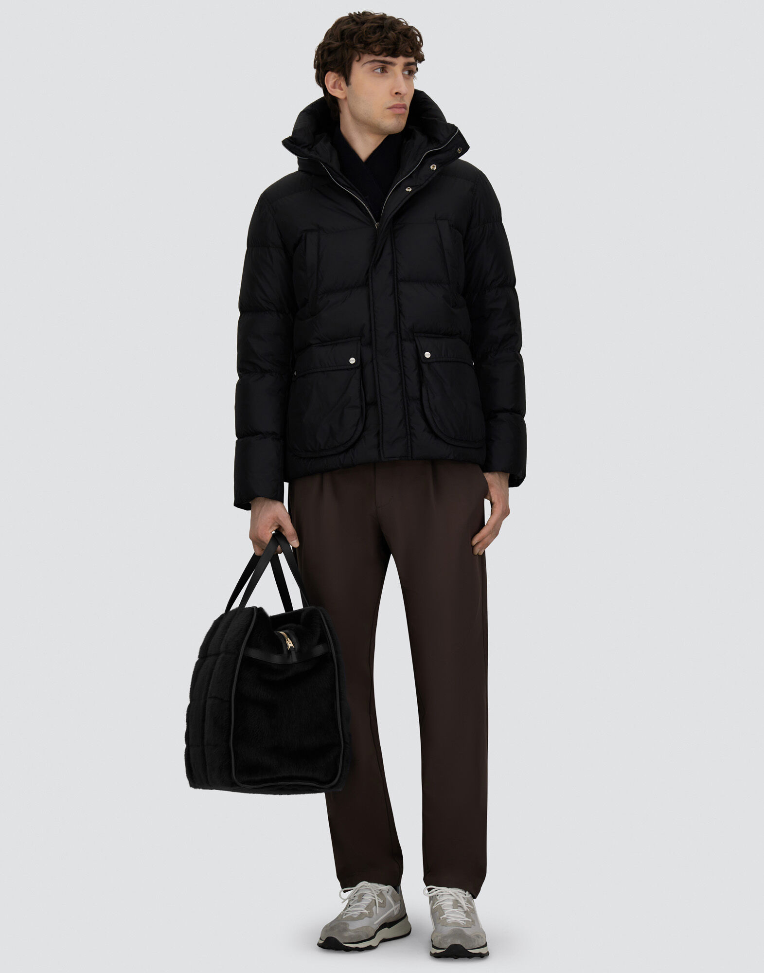 メンズ ナイロンシャモニー ボンバージャケット ブラックエスプレッソ