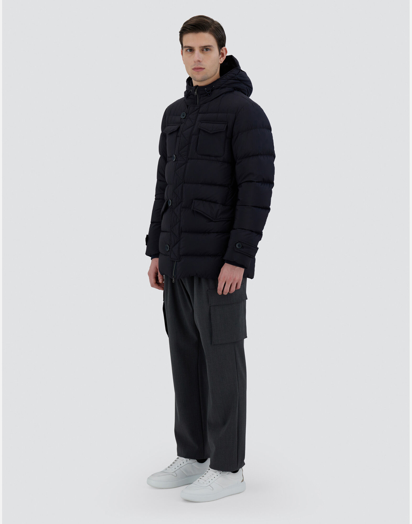 【HERNO】明るいブークレのジャケット ブラック HERNO】明るいブークレのジャケット ブラック