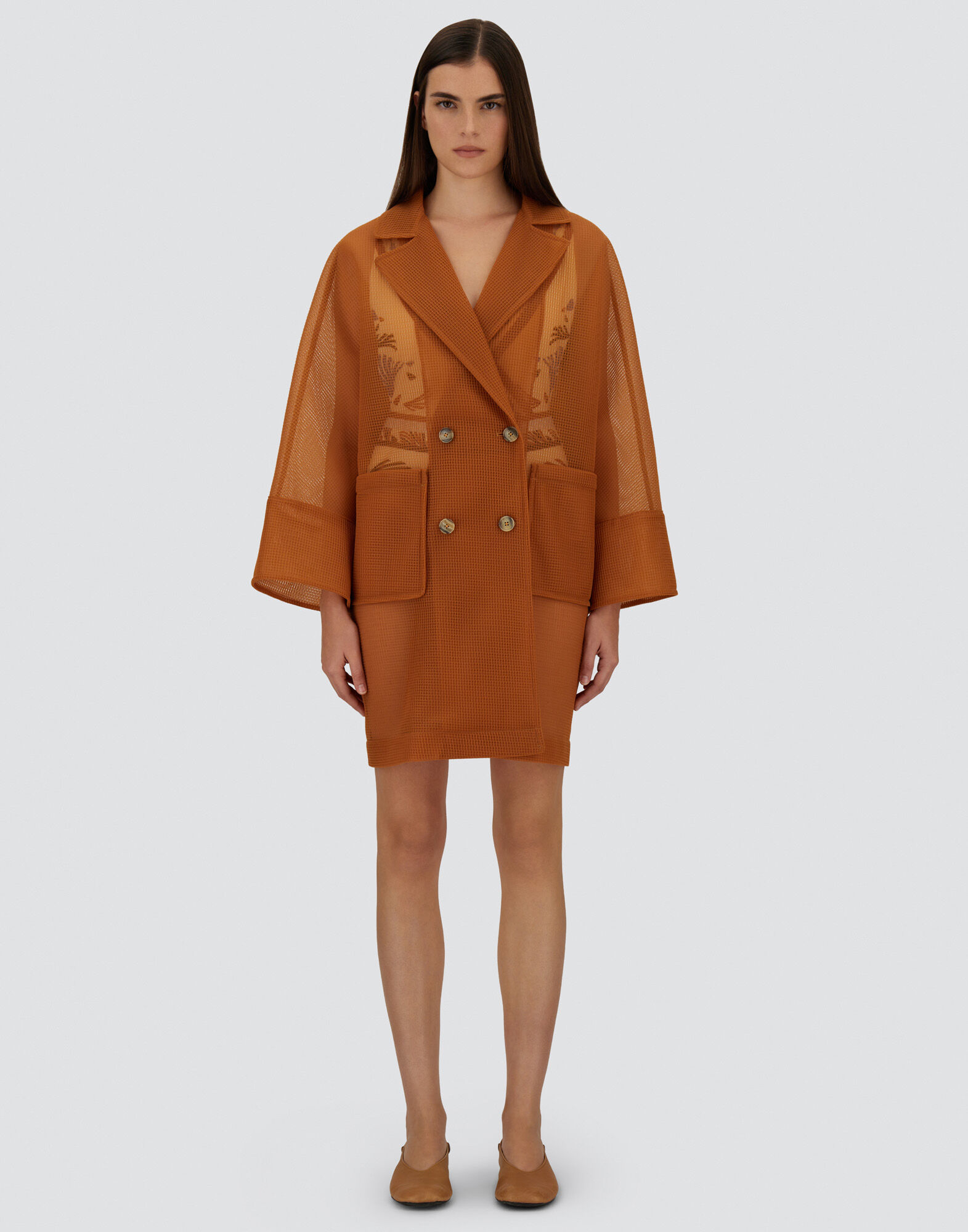 レディース シースルーメッシュ コート マスタード | Herno® (ヘルノ)