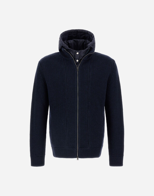 Herno RIBBED MERINO WOOL G.5 AND NYLON CHAMONIX JACKET Dark Blue MC000195U702729290