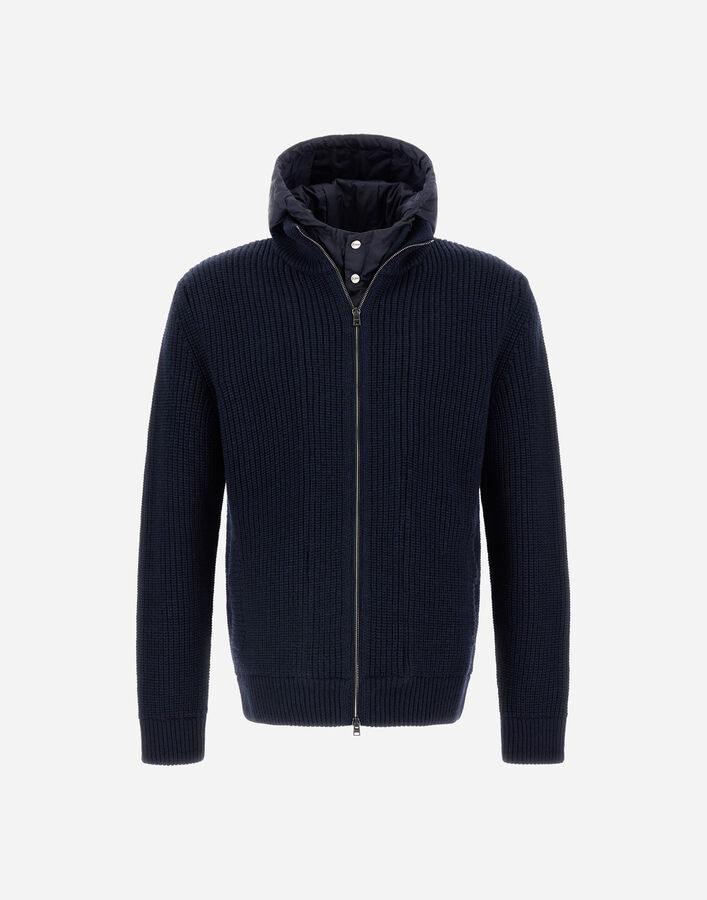 Herno RIBBED MERINO WOOL G.5 AND NYLON CHAMONIX JACKET Dark Blue MC000195U702729290