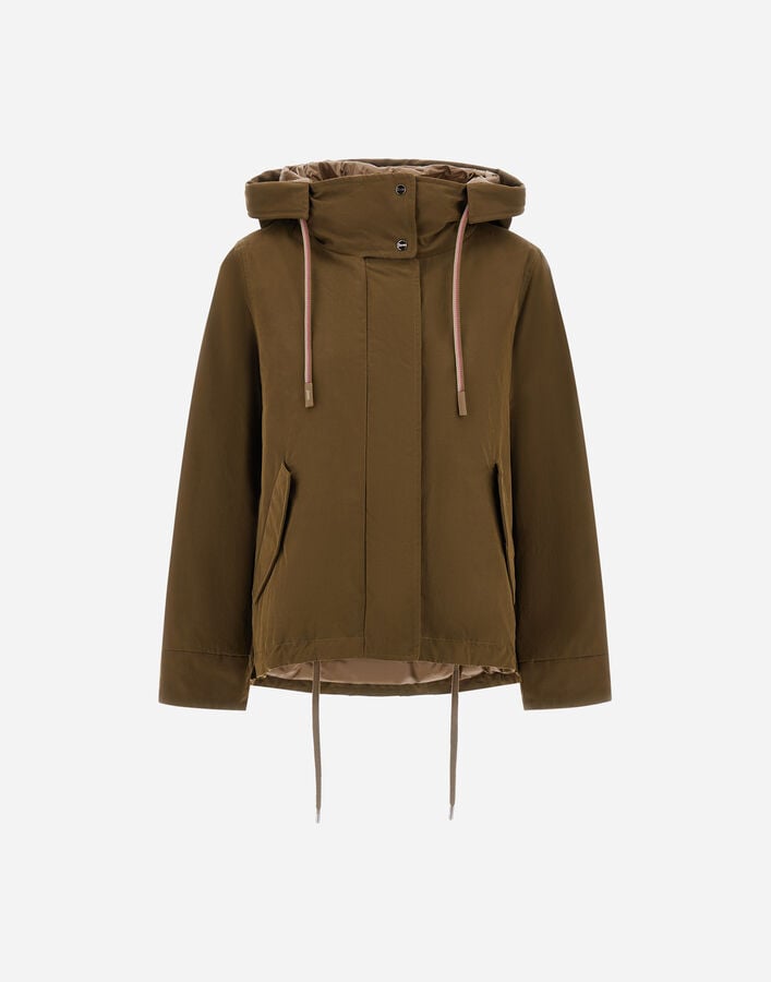 Herno SHORT PARKA IN WAXED COTTON BLEND Military PI002321D133147740