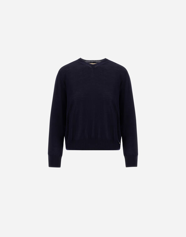 Herno EXTRA-FINE MERINO WOOL V-NECK JUMPER Navy Blue MV000035D703739200