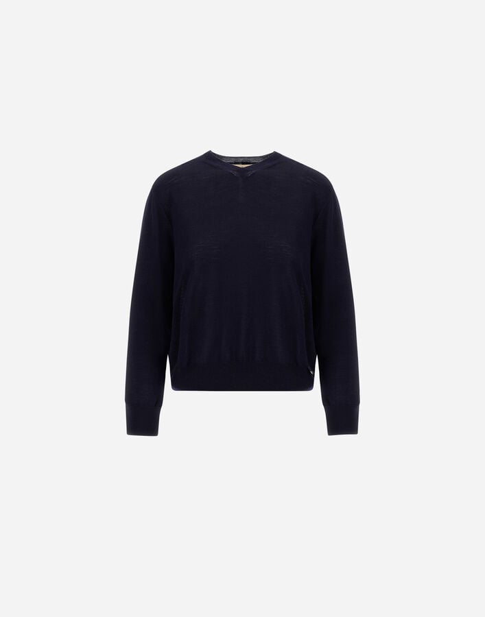 Herno EXTRA-FINE MERINO WOOL V-NECK JUMPER Navy Blue MV000035D703739200