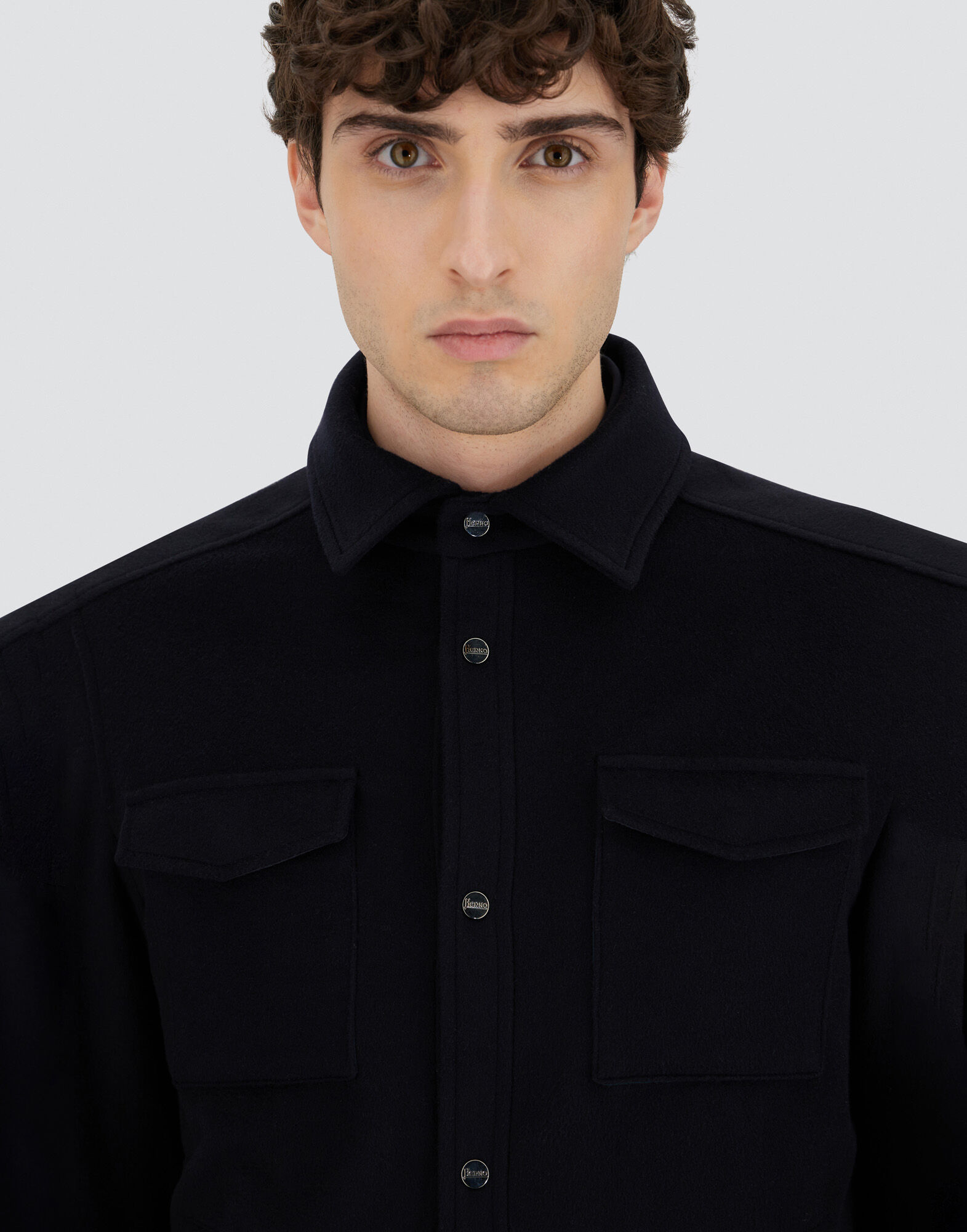 メンズ ニュー ウールカシミア シャツ ネイビーブルー | Herno® (ヘルノ)