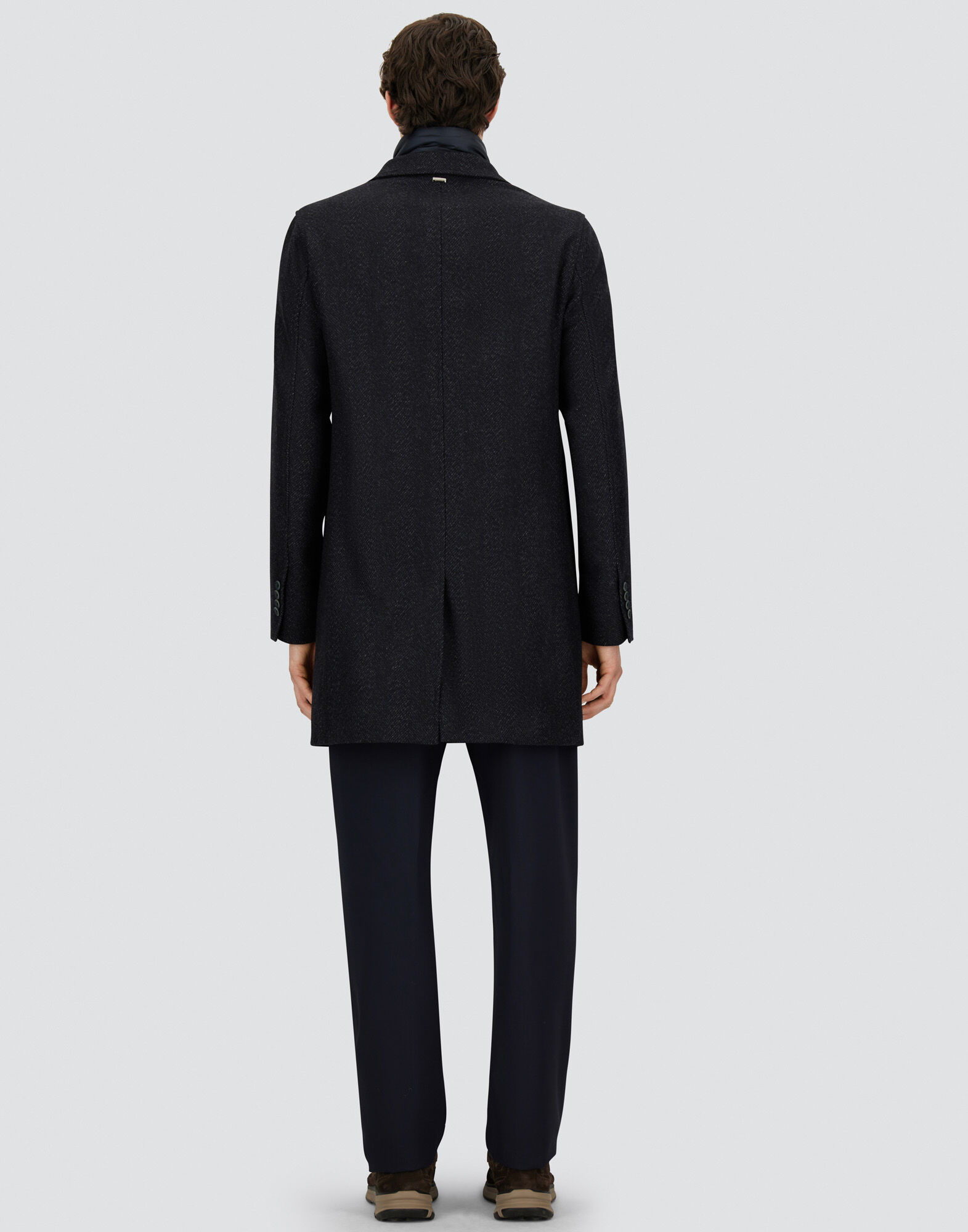 Herno ヘルノ 42 ウールコットン 中綿 ヘリンボーン XS ネイビー Herno