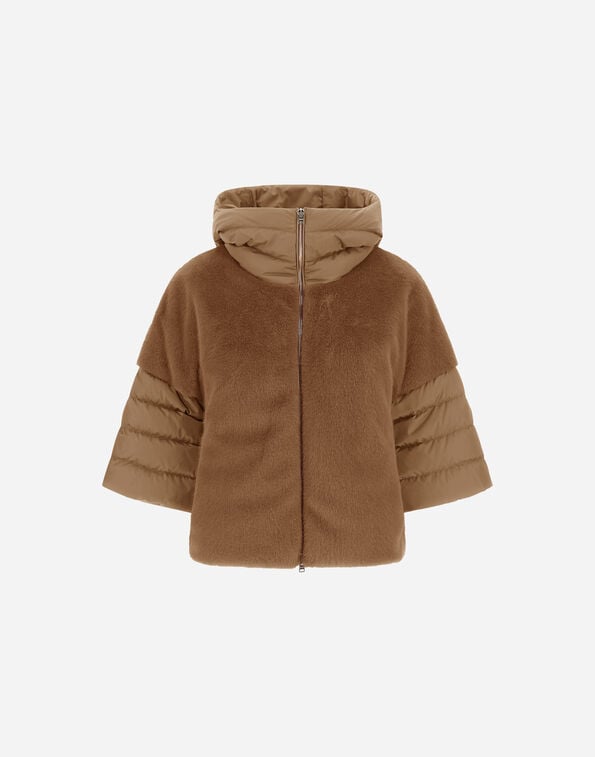 Herno CAPE IN SATIN AND LADY ALTERNATIVE FUR Camel PI002132D12170Z2157