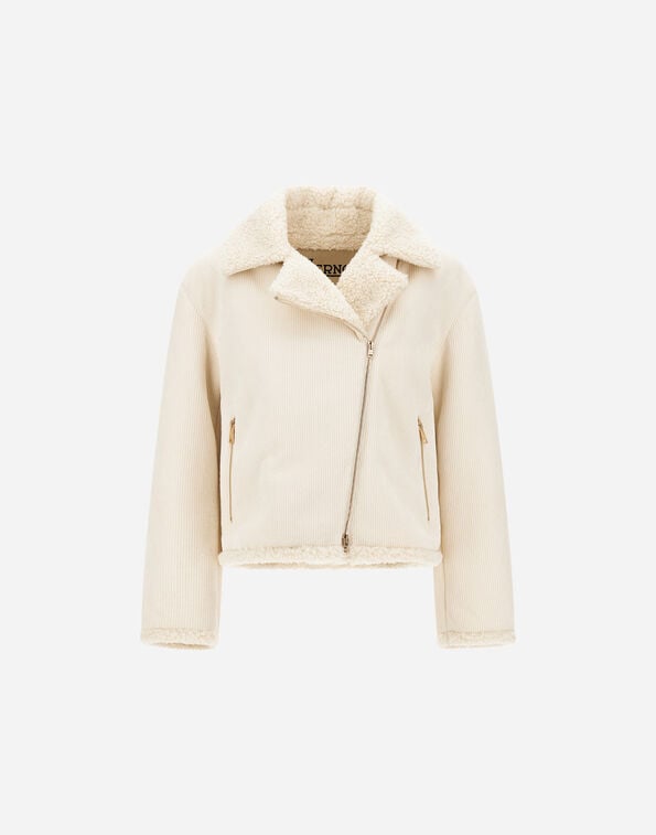 Herno CORDUROY BIKER JACKET WITH SHEARLING-EFFECT INTERIOR Ivory GI000434D129311200