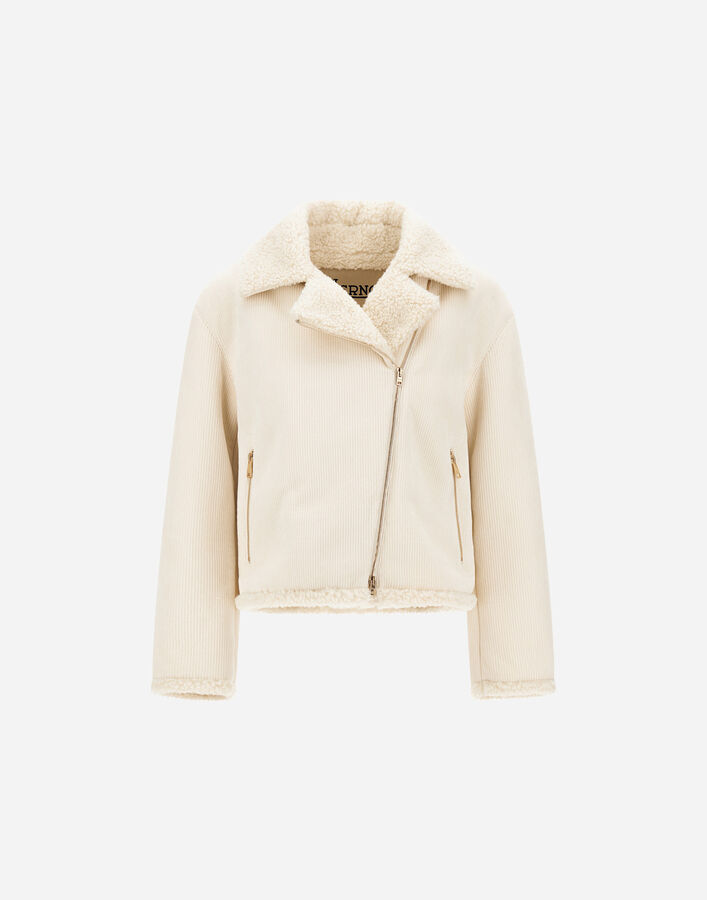 Herno CORDUROY BIKER JACKET WITH SHEARLING-EFFECT INTERIOR Ivory GI000434D129311200