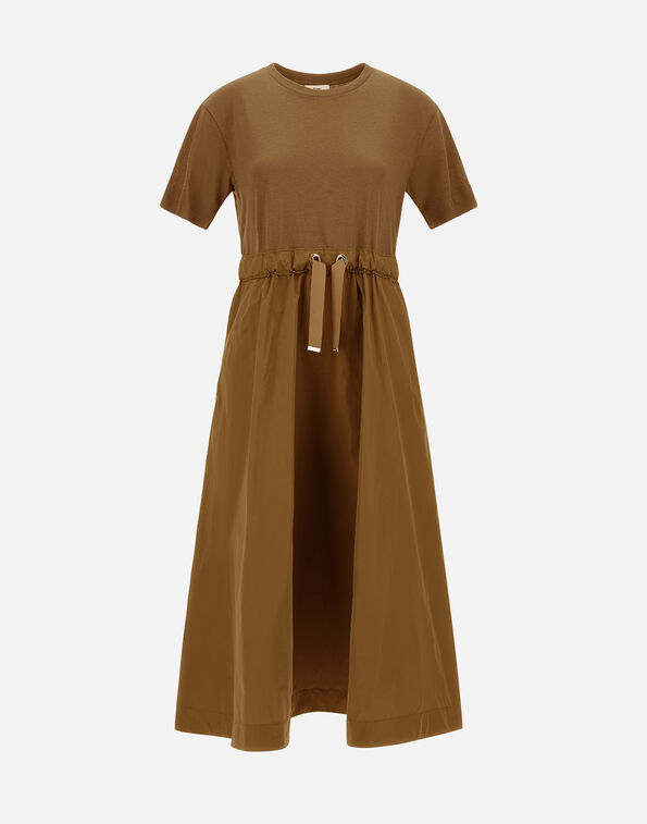 Herno DRESS IN GLAM KNIT EFFECT AND TECHNO TAFFETA Camel AB000032D520562157