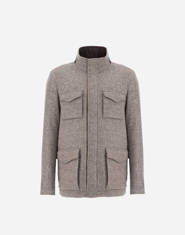 Herno RESORT FIELD JACKET IN BOUCL&Eacute; WOOL FABRIC AND SUEDE-EFFECT MICROFIBRE Light Taupe FI00025UR334972600