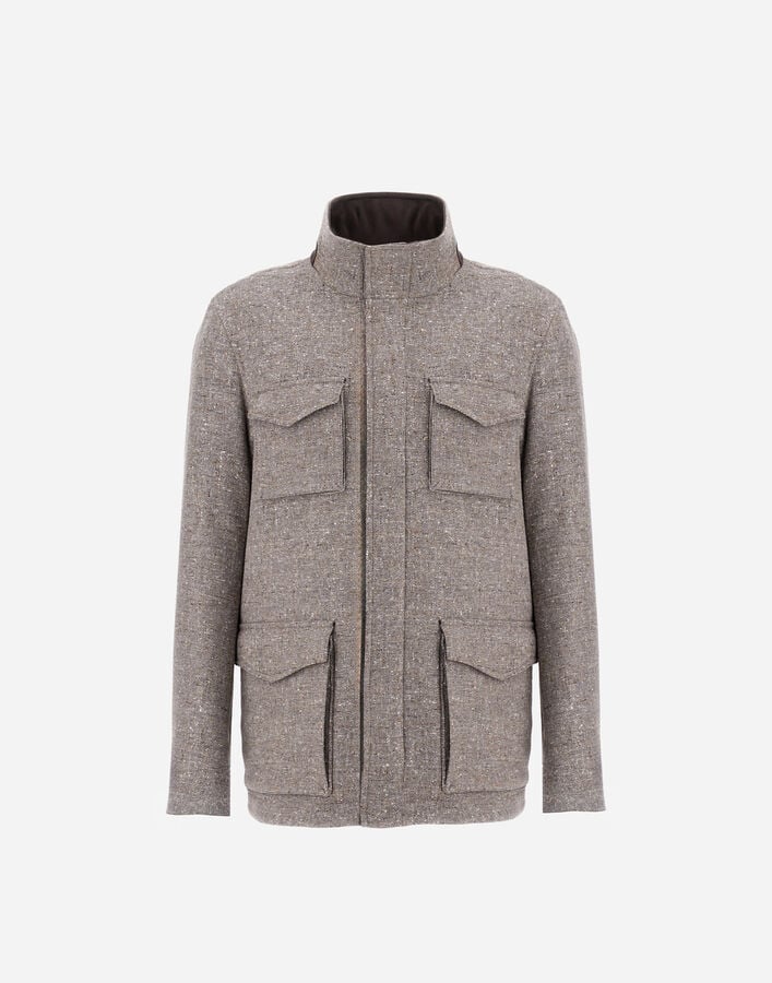 Herno RESORT FIELD JACKET IN BOUCL&Eacute; WOOL FABRIC AND SUEDE-EFFECT MICROFIBRE Light Taupe FI00025UR334972600