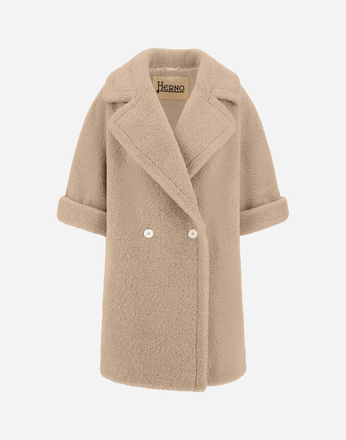 Herno MELANGE TEDDY DOUBLE-BREASTED COAT Chantilly GC000492D127351983