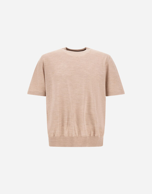 Herno RESORT T-SHIRT IN WOOL AND SILK KNIT Ecru MG00046UR700251980