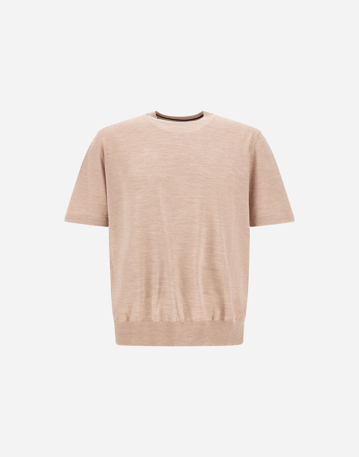Herno RESORT T-SHIRT IN WOOL AND SILK KNIT Ecru MG00046UR700251980