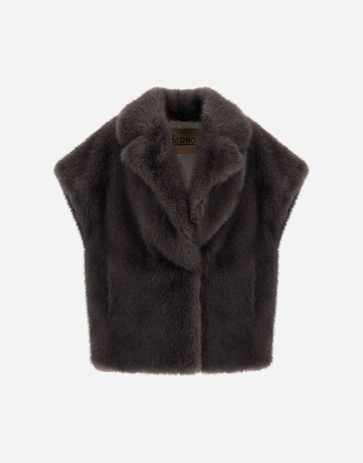 Herno LONG-PILE FUR-TOUCH VEST Iron GC000607D129089487