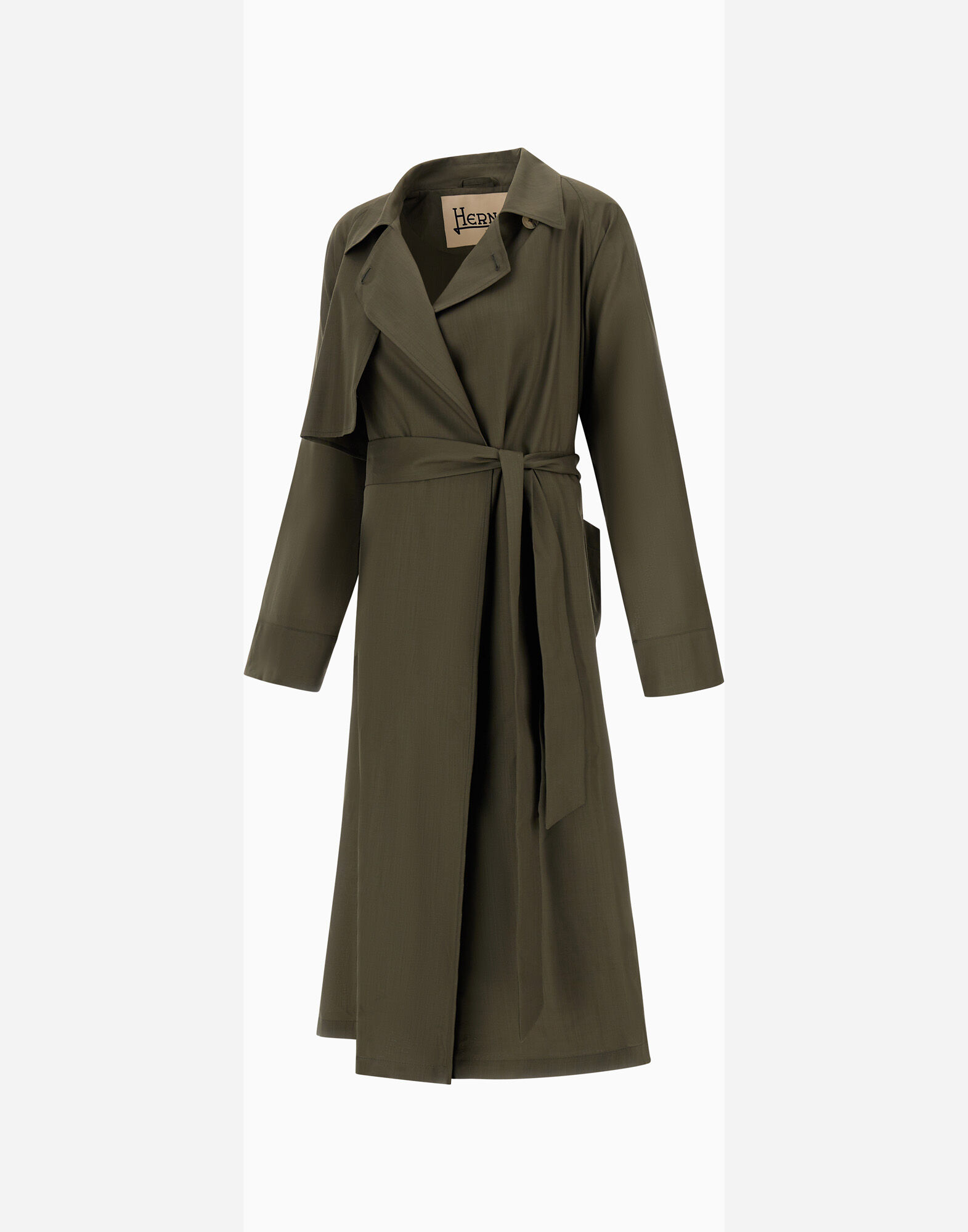 HERNO ロングコート　カーキ色 レディース トロピカルウール トレンチコート ミリタリー | Herno