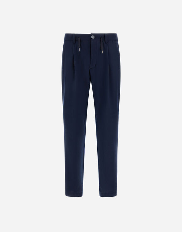 Herno RESORT TROUSERS IN WOOL-BLEND MELANGE FLANNEL Navy Blue PT00047UR129349200