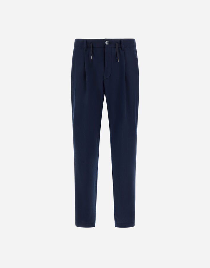 Herno RESORT TROUSERS IN WOOL-BLEND MELANGE FLANNEL Navy Blue PT00047UR129349200