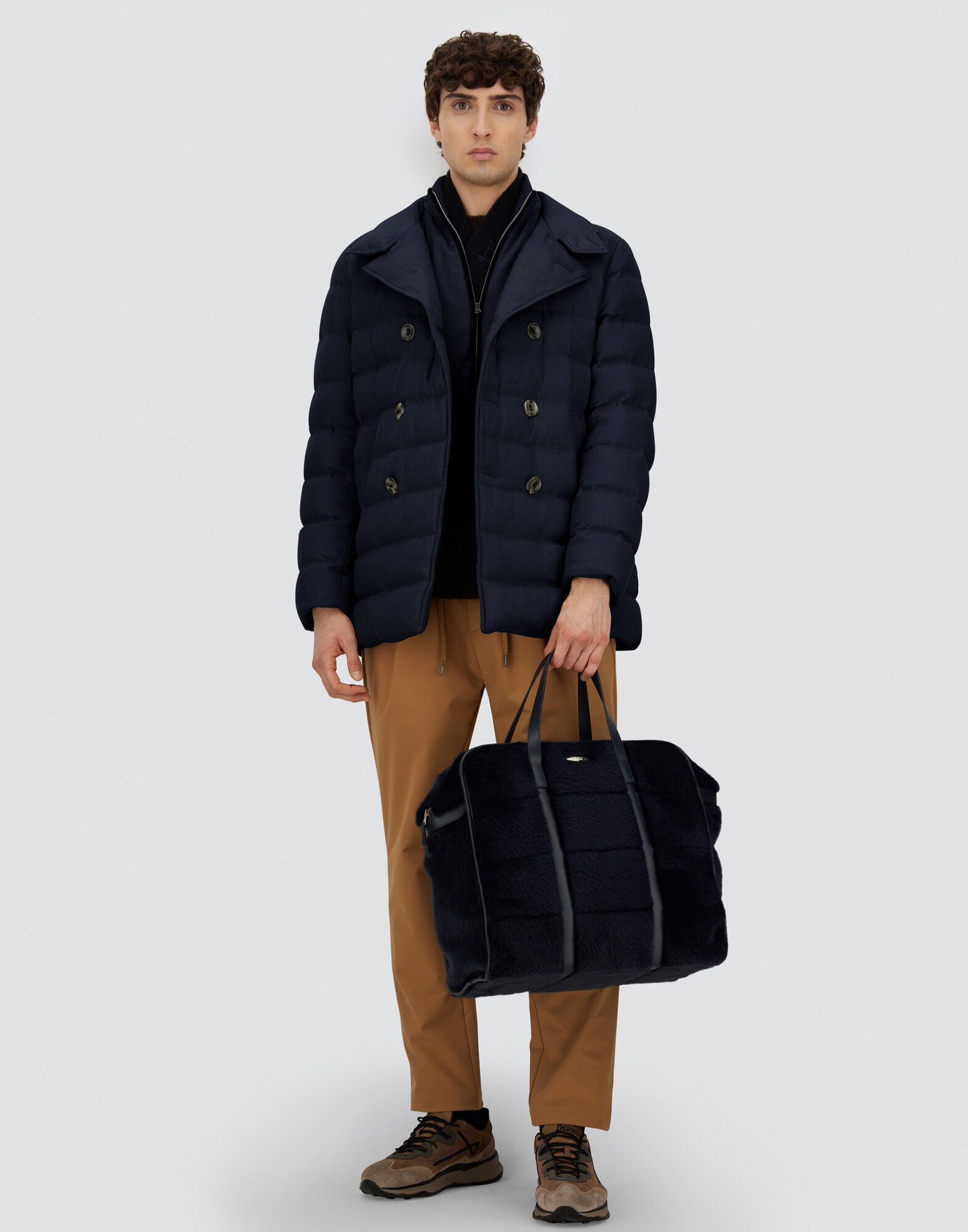 メンズ ノーフォークウールブレンド ピーコート ネイビーブルー