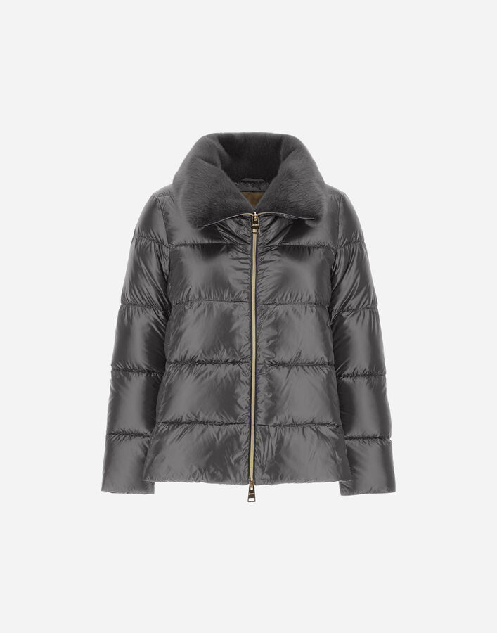 Herno JACKET IN NYLON ULTRALIGHT AND LADY ALTERNATIVE FUR Anthracite PI001923D12017Z9480