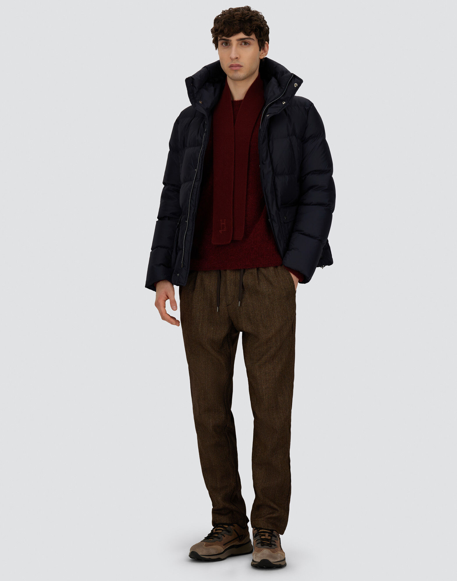 メンズ ナイロンシャモニー ボンバージャケット ネイビーブルー