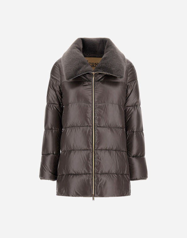 Herno A-SHAPE JACKET IN NYLON ULTRALIGHT AND LADY ALTERNATIVE FUR Anthracite PI002140D12017Z9480