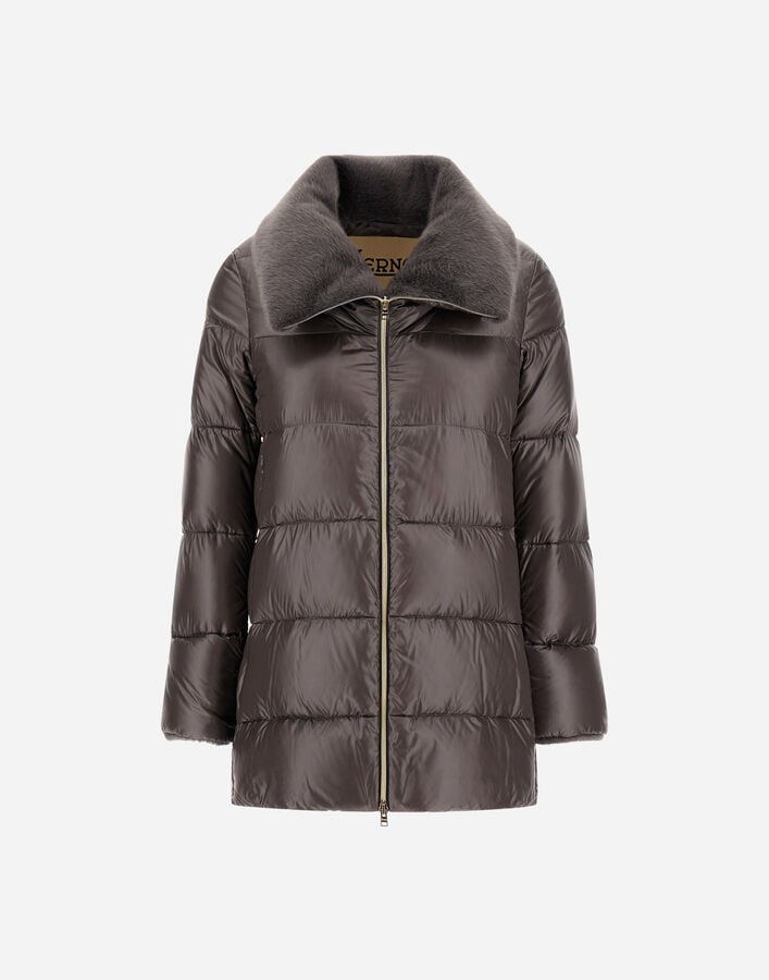 Herno A-SHAPE JACKET IN NYLON ULTRALIGHT AND LADY ALTERNATIVE FUR Anthracite PI002140D12017Z9480