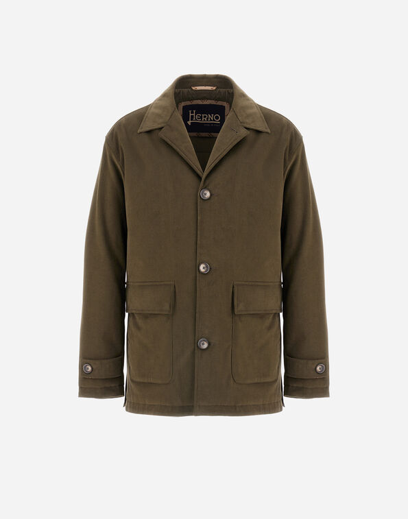 Herno STRETCH COTTON VELVET AND MONOGRAM SHACKET Olive Green GI000551U13268S7780