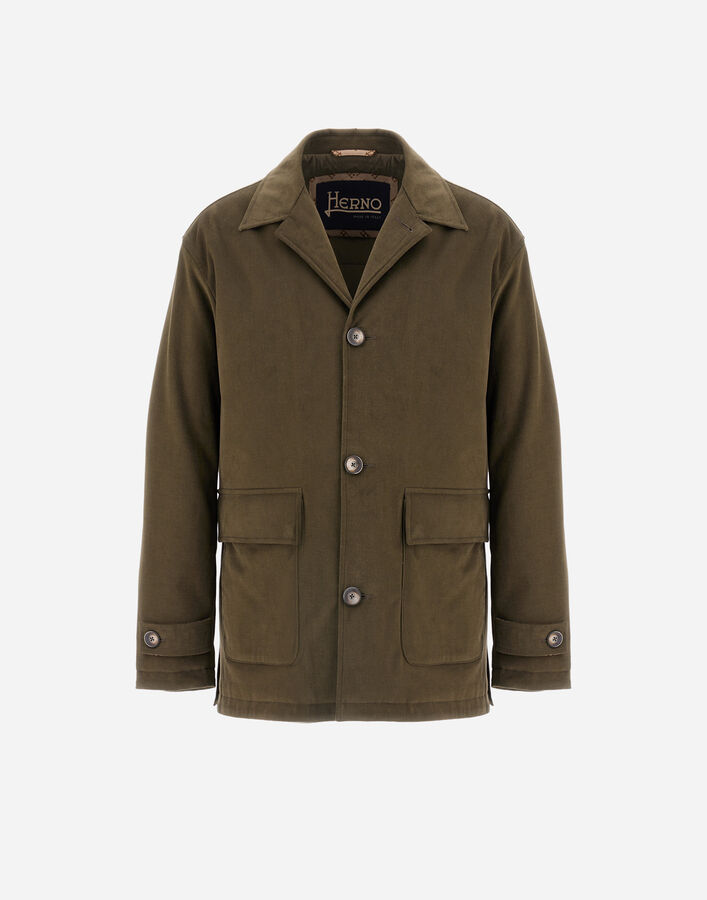 Herno STRETCH COTTON VELVET AND MONOGRAM SHACKET Olive Green GI000551U13268S7780