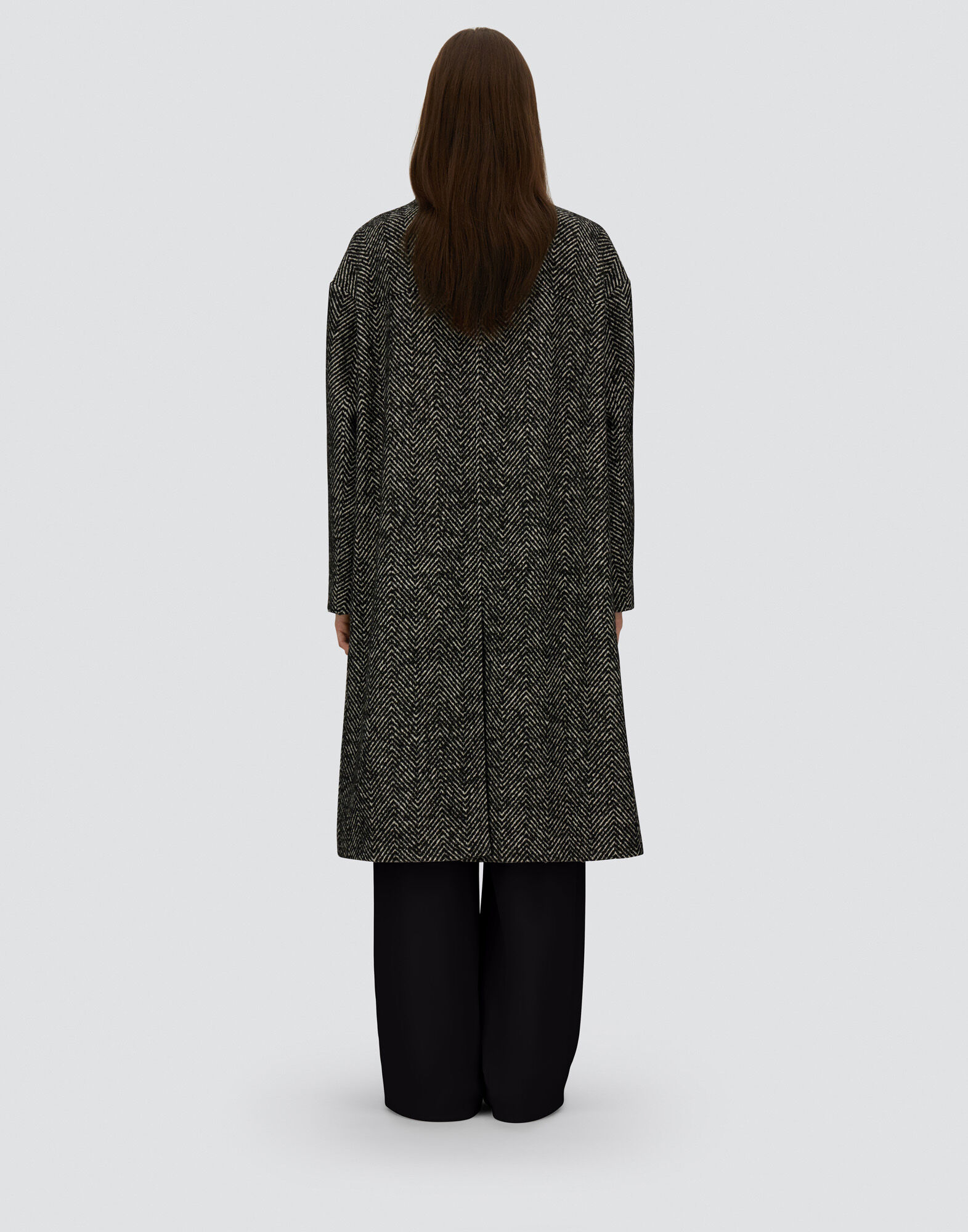 レディース ヘリンボーンリサイクルウール コート ブラック/ホワイト