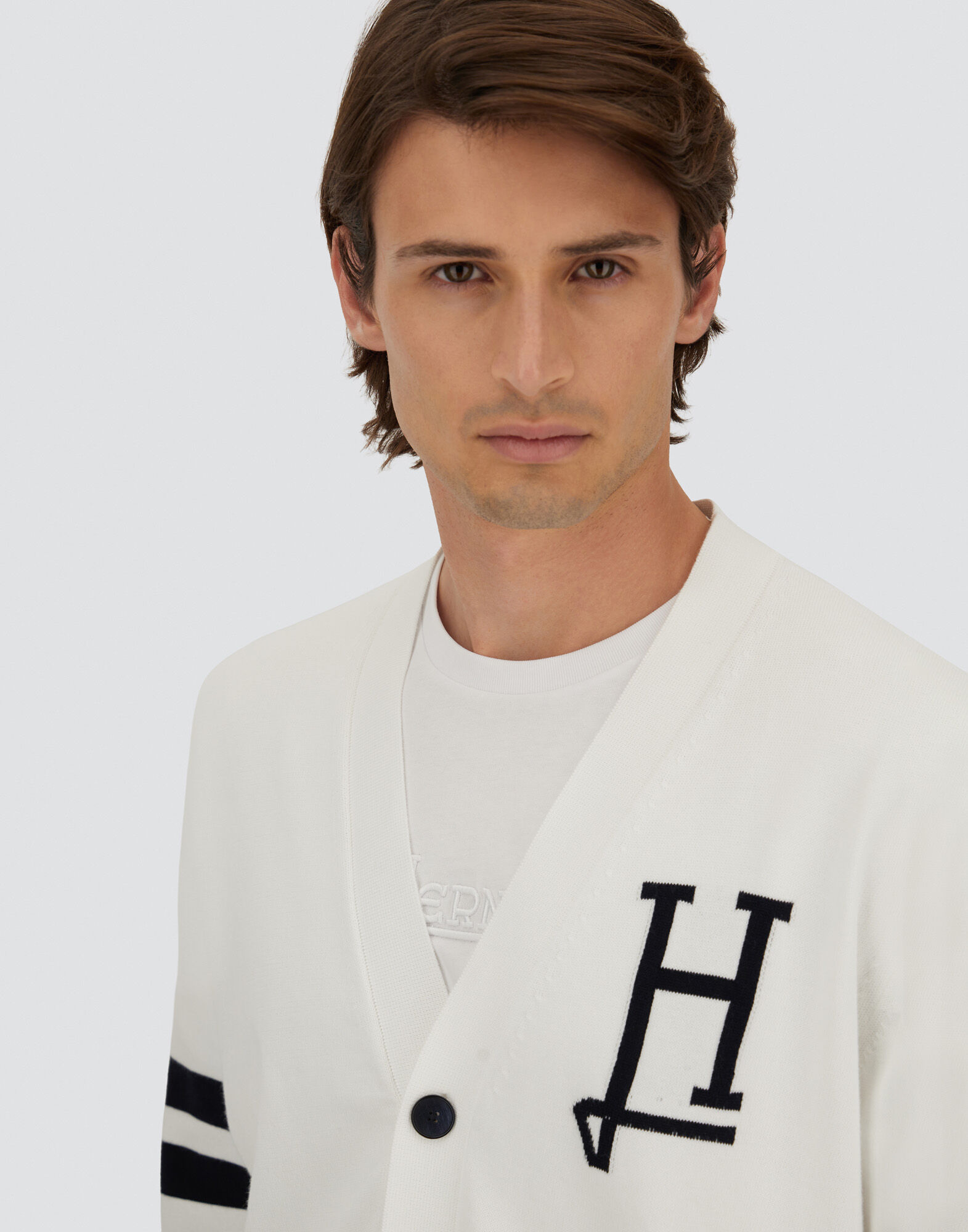 Herno ロゴプリントカーディガン CARDIGAN IN H' LOGO COTTON in White for Men | Herno®