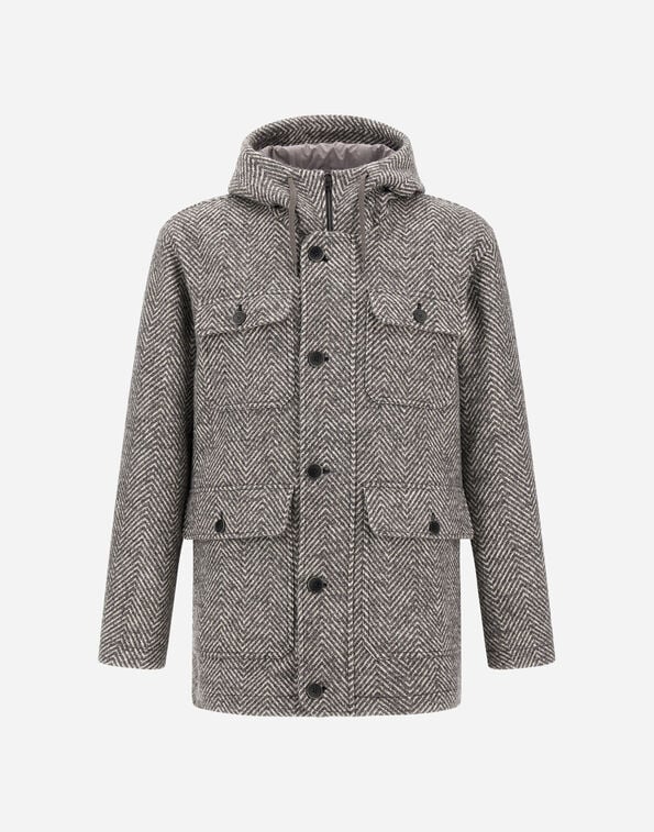 Herno HERRINGBONE R-WOOL LONG PARKA Light Grey GC000099U33461R9406