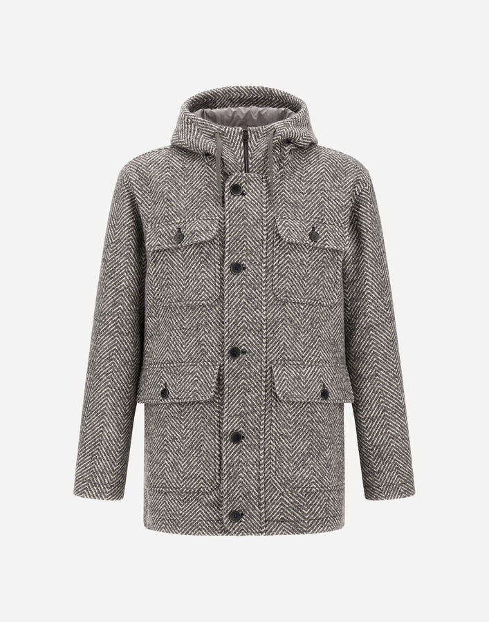 Herno HERRINGBONE R-WOOL LONG PARKA Light Grey GC000099U33461R9406