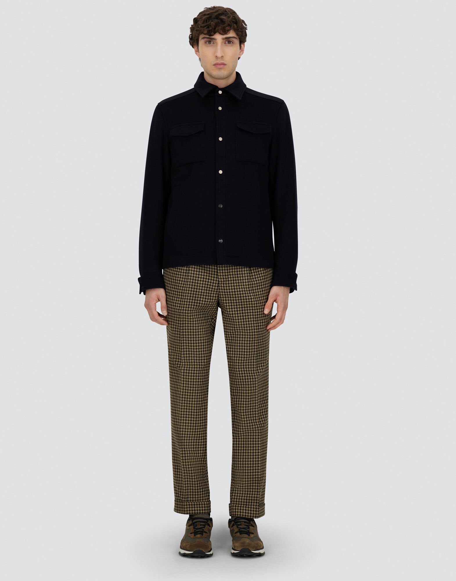 メンズ ニュー ウールカシミア シャツ ネイビーブルー | Herno® (ヘルノ)