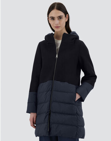 レディース ウールテクスチャー＆エコアージュ コート ネイビーブルー  