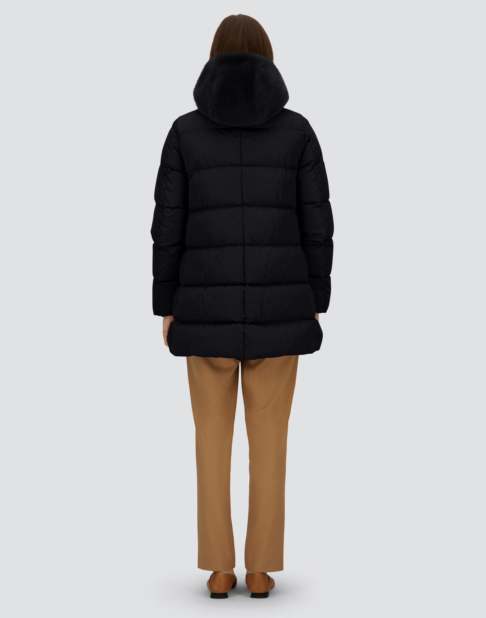 Herno ファーフード付きブラックジャケットコート HERNO ヘルノ ファーフード付き ダウンジャケット アウター ブラック