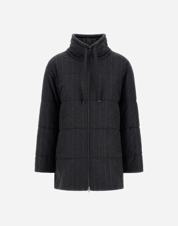 Herno PINSTRIPED LIGHT WOOL A-SHAPE JACKET Silver/Cream GC000591D33547R9412