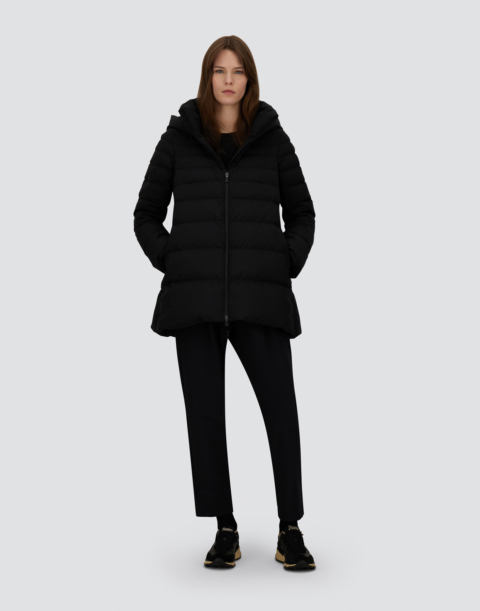 レディース 2レイヤーウィンドストッパー Aラインコート ブラック