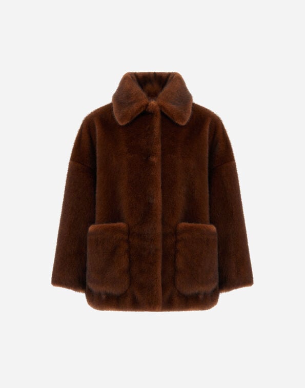 Herno SHORT COAT IN MINK-EFFECT FUR-TOUCH FABRIC Dark Brown GC000600D127398800