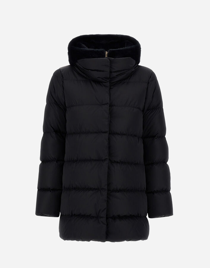 A-SHAPE JACKET IN SATIN AND LADY ALTERNATIVE FUR Herno Herno A-SHAPE JACKET IN SATIN AND LADY ALTERNATIVE FUR Black PI001934D12170Z9300