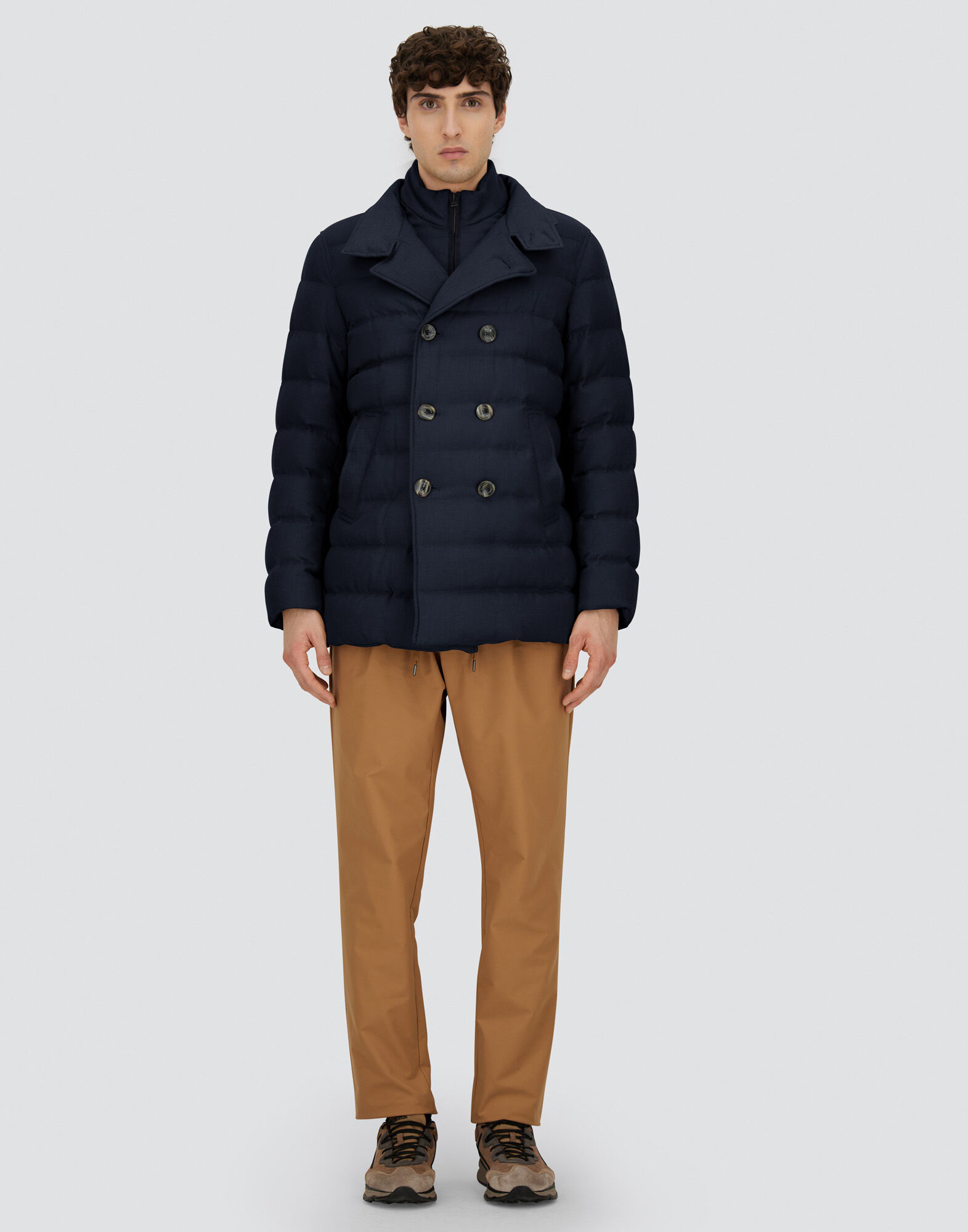 メンズ ノーフォークウールブレンド ピーコート ネイビーブルー