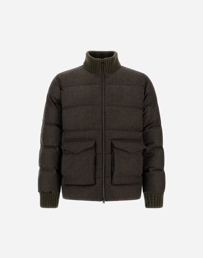 Herno WOOL CASHMERE GLEN CHECK BOMBER JACKET Olive Green PI001301U334527780