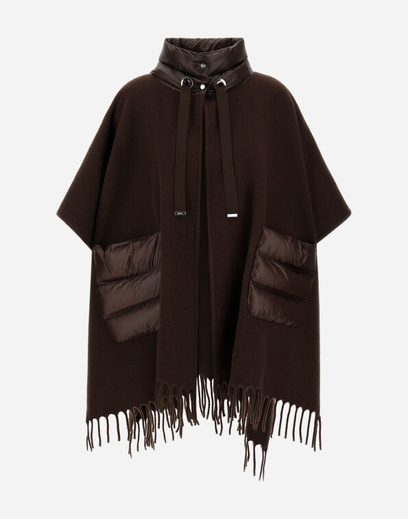 Herno RESORT PONCHO IN DOUBLE-LAYERED WOOL CASHMERE FABRIC AND NYLON ULTRALIGHT Dark Chocolate GC00066DR333958810